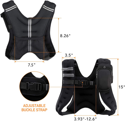 Weighted Vest, 6Lb/8Lb/12Lb/16Lb/20Lb/25Lb/30Lb Weight Vest with Reflective Stripe for Workout, Strength Training, Running, Fitness, Muscle Building, Weight Loss, Weightlifting