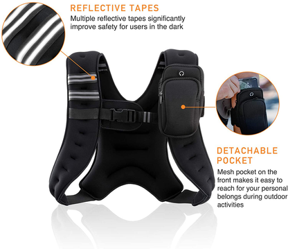 Weighted Vest, 6Lb/8Lb/12Lb/16Lb/20Lb/25Lb/30Lb Weight Vest with Reflective Stripe for Workout, Strength Training, Running, Fitness, Muscle Building, Weight Loss, Weightlifting